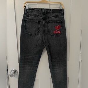 The Kooples Black Jeans with Red Heart Details
